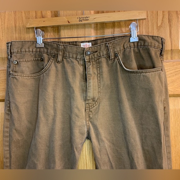 Dockers Leather Patch Anchor Logo Brown Jeans Pants - Men’s 38x30 Straight Fit - Picture 2 of 6